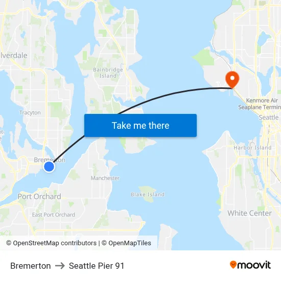 Bremerton to Seattle Pier 91 map