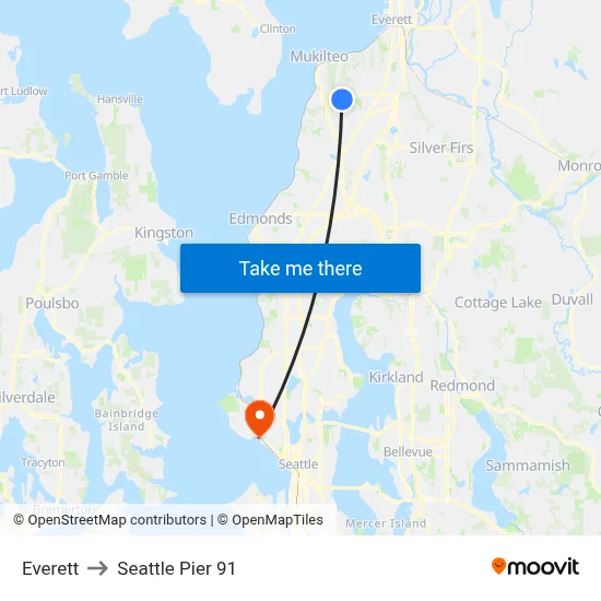 Everett to Seattle Pier 91 map
