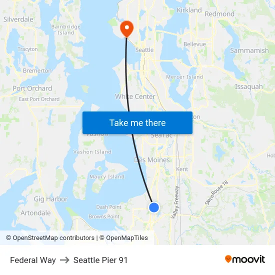 Federal Way to Seattle Pier 91 map