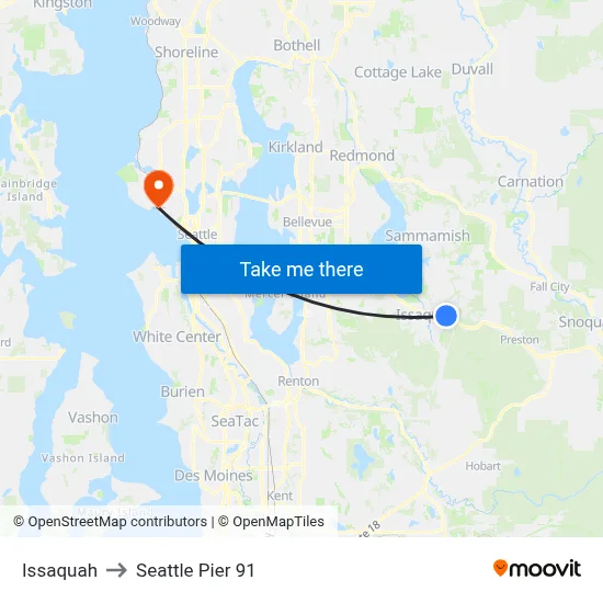 Issaquah to Seattle Pier 91 map
