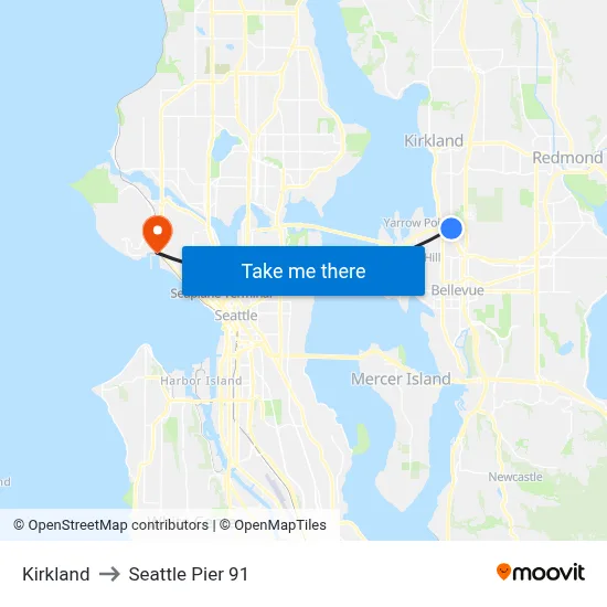 Kirkland to Seattle Pier 91 map