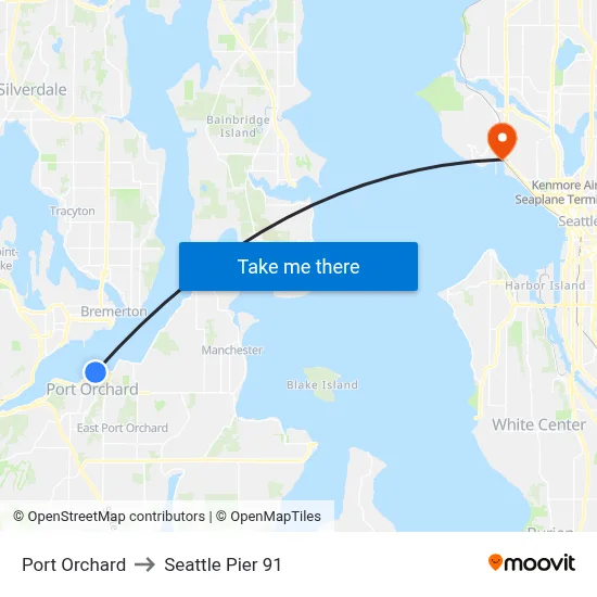Port Orchard to Seattle Pier 91 map