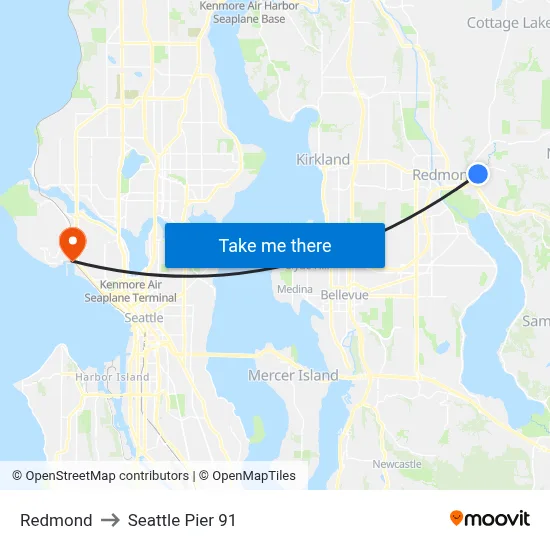 Redmond to Seattle Pier 91 map
