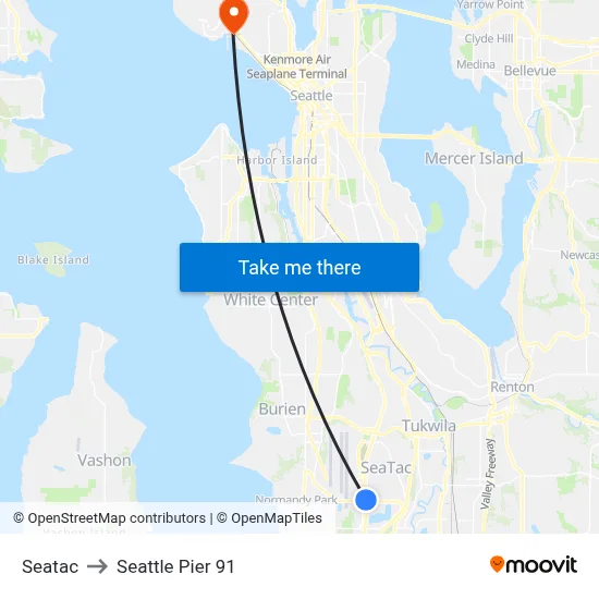 Seatac to Seattle Pier 91 map