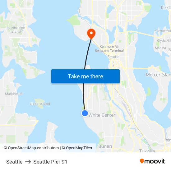 Seattle to Seattle Pier 91 map