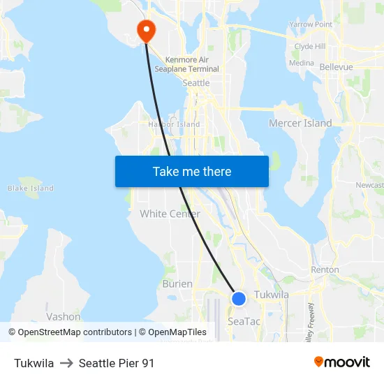 Tukwila to Seattle Pier 91 map