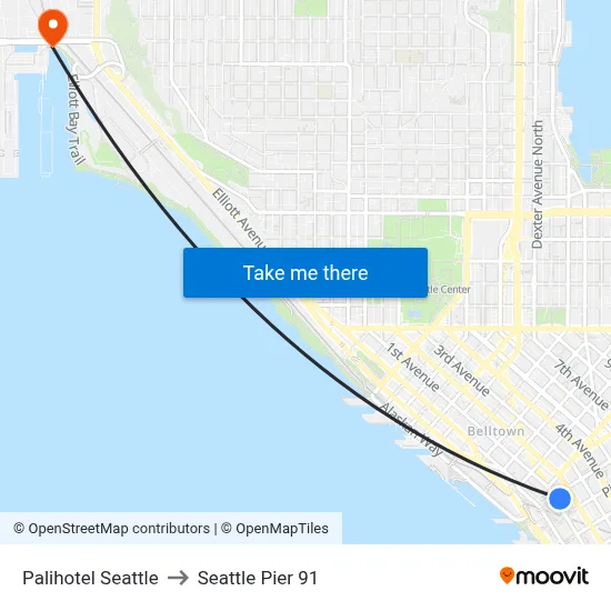 Palihotel Seattle to Seattle Pier 91 map