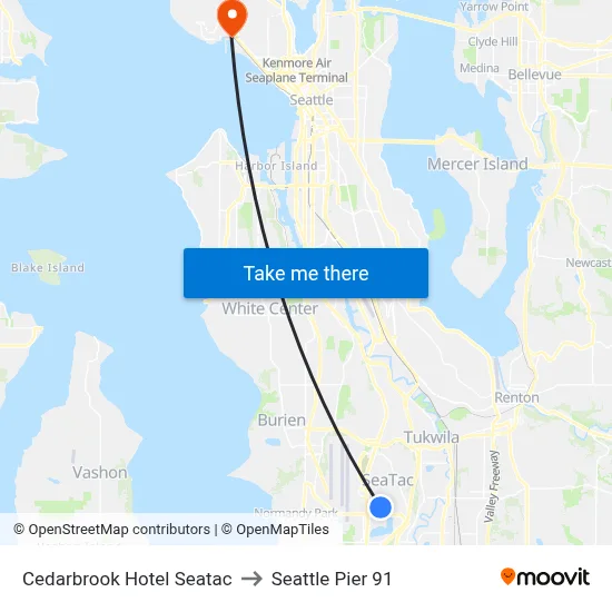 Cedarbrook Hotel Seatac, 18525 36th Ave S to Seattle Pier 91 map