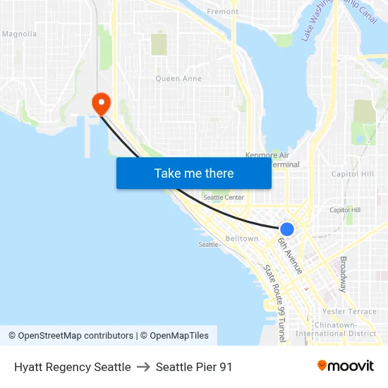 Hyatt Regency Seattle to Seattle Pier 91 map