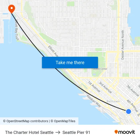 The Charter Hotel Seattle to Seattle Pier 91 map