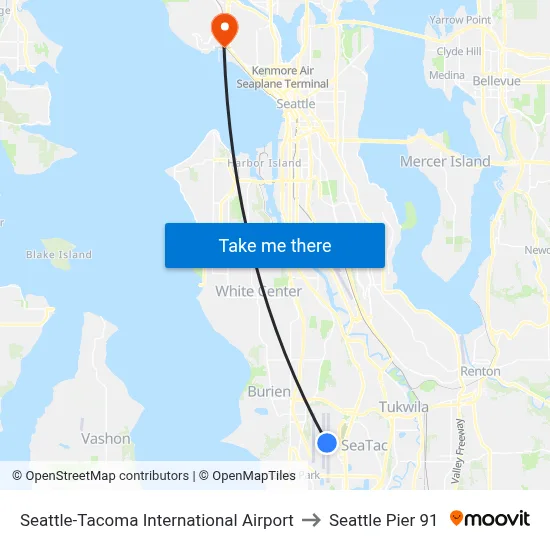 Seattle-Tacoma International Airport to Seattle Pier 91 map