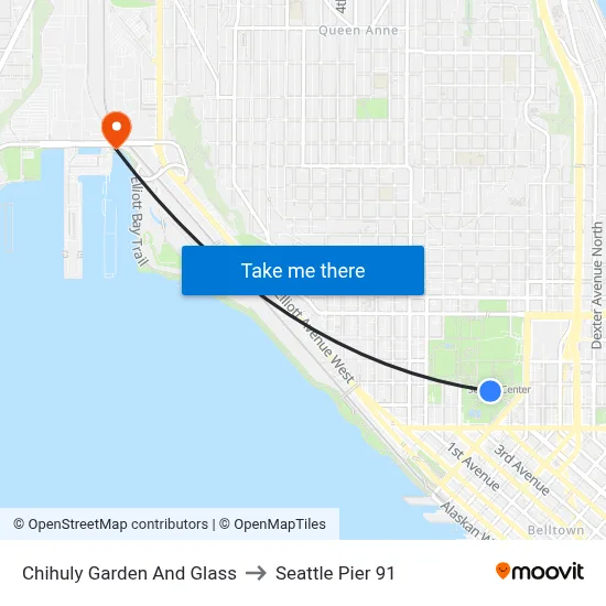 Chihuly Garden And Glass to Seattle Pier 91 map