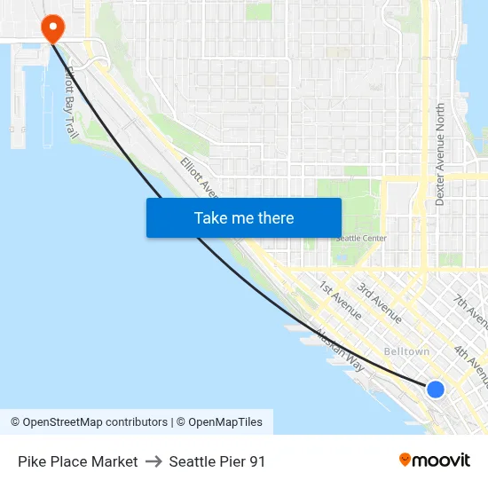 Pike Place Market to Seattle Pier 91 map