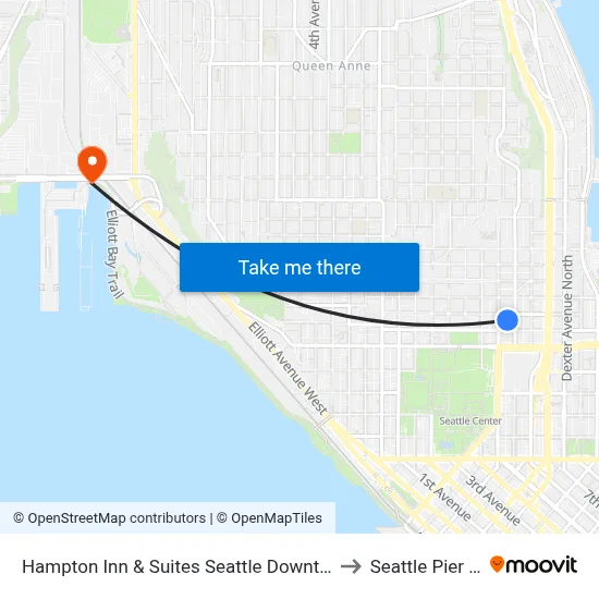 Hampton Inn & Suites Seattle Downtown to Seattle Pier 91 map