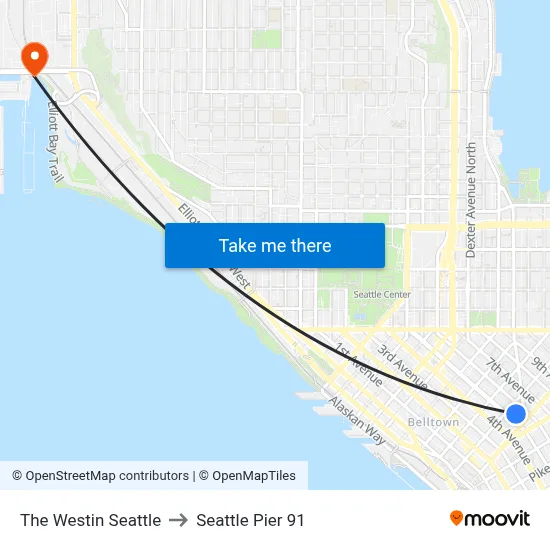 The Westin Seattle to Seattle Pier 91 map