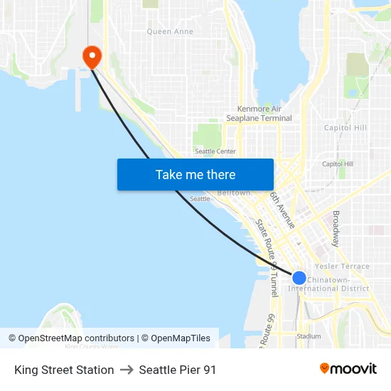King Street Station to Seattle Pier 91 map