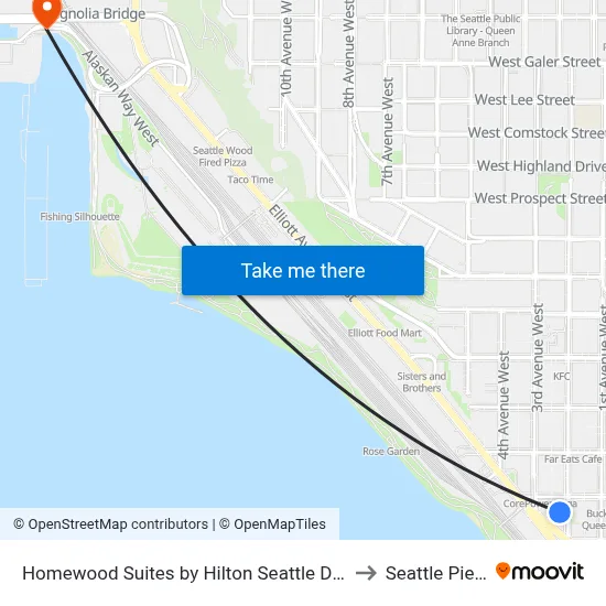 Homewood Suites by Hilton Seattle Downtown to Seattle Pier 91 map