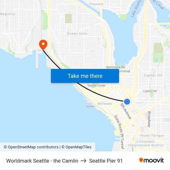 Worldmark Seattle - the Camlin to Seattle Pier 91 map