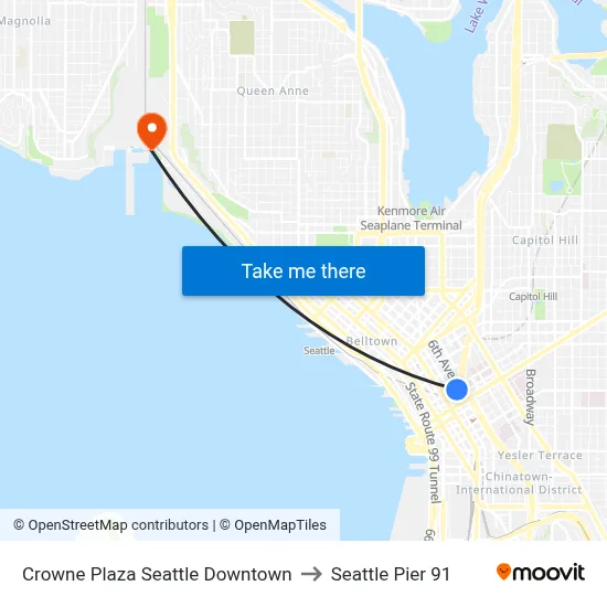 Crowne Plaza Seattle Downtown to Seattle Pier 91 map