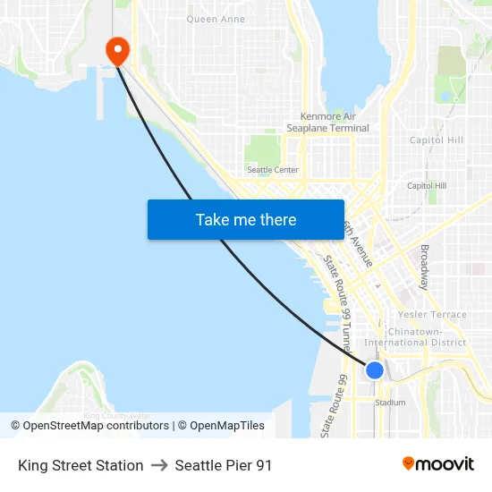King Street Station to Seattle Pier 91 map