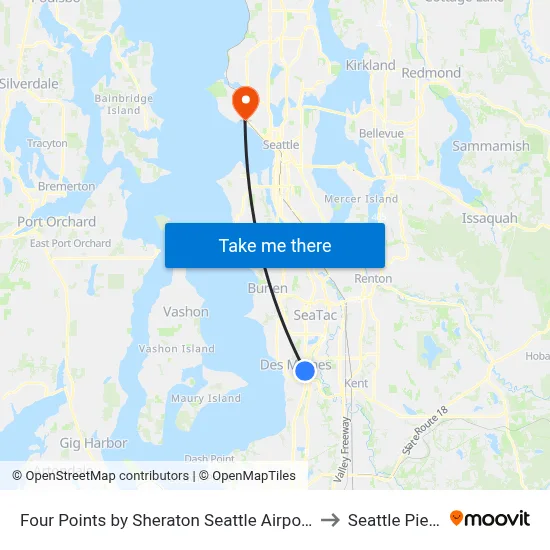 Four Points by Sheraton Seattle Airport South to Seattle Pier 91 map