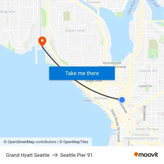 Grand Hyatt Seattle to Seattle Pier 91 map