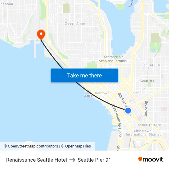 Renaissance Seattle Hotel to Seattle Pier 91 map