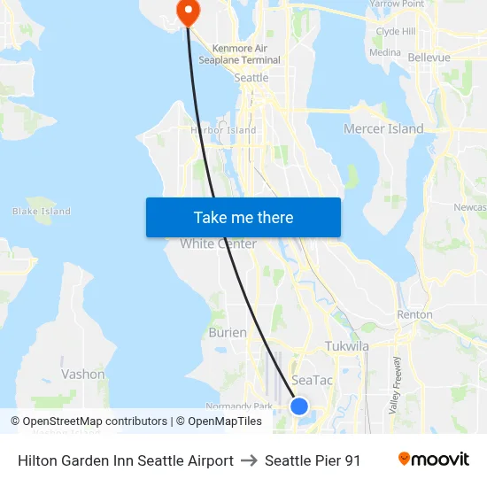 Hilton Garden Inn Seattle Airport to Seattle Pier 91 map