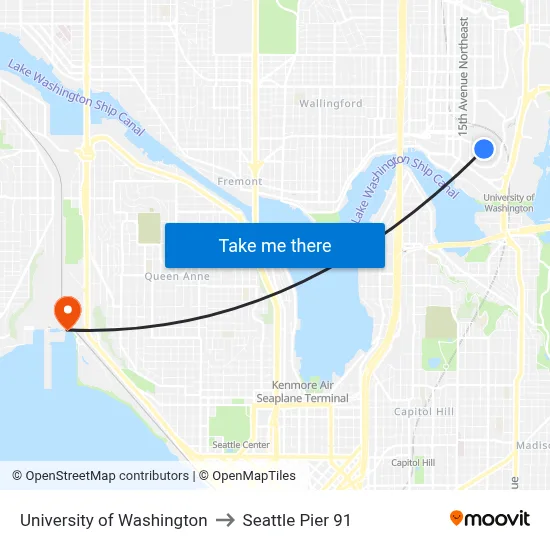 University of Washington to Seattle Pier 91 map