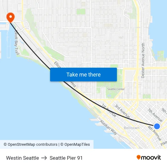 Westin Seattle to Seattle Pier 91 map