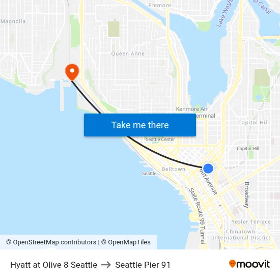 Hyatt at Olive 8 Seattle to Seattle Pier 91 map