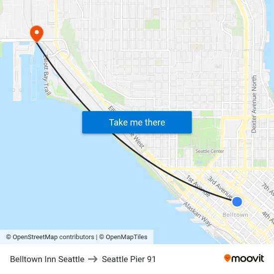 Belltown Inn Seattle to Seattle Pier 91 map