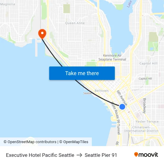 Executive Hotel Pacific Seattle to Seattle Pier 91 map
