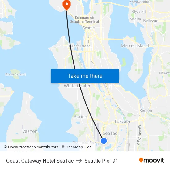 Coast Gateway Hotel SeaTac to Seattle Pier 91 map