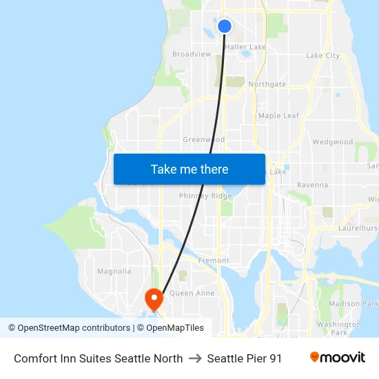 Comfort Inn Suites Seattle North to Seattle Pier 91 map