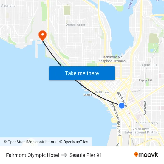 Fairmont Olympic Hotel to Seattle Pier 91 map