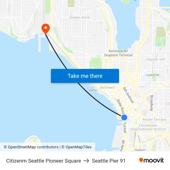 Citizenm Seattle Pioneer Square to Seattle Pier 91 map