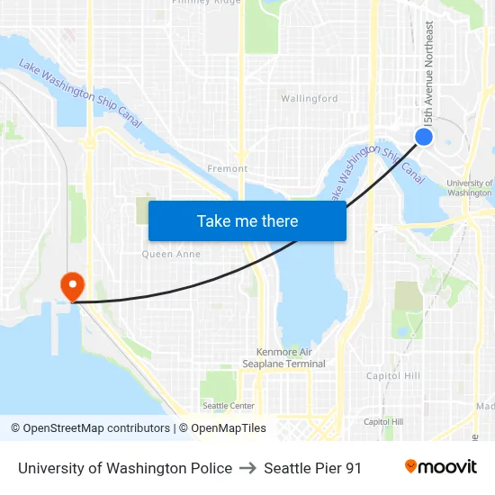 University of Washington Police to Seattle Pier 91 map