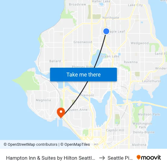 Hampton Inn & Suites by Hilton Seattle/Northgate to Seattle Pier 91 map