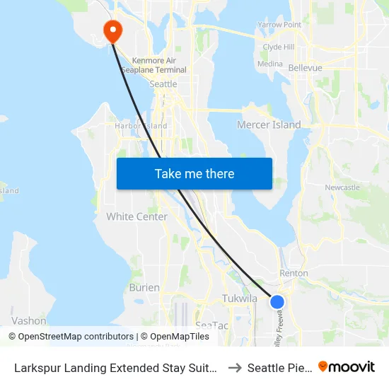 Larkspur Landing Extended Stay Suites Renton to Seattle Pier 91 map