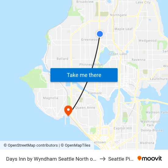 Days Inn by Wyndham Seattle North of Downtown to Seattle Pier 91 map