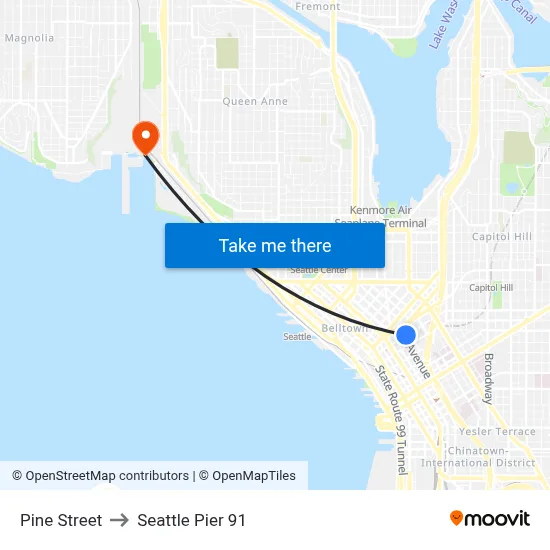 Pine Street to Seattle Pier 91 map