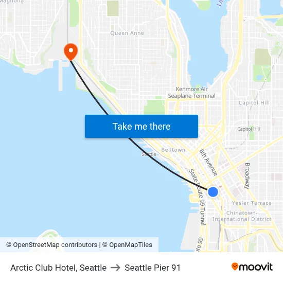 Arctic Club Hotel, Seattle to Seattle Pier 91 map