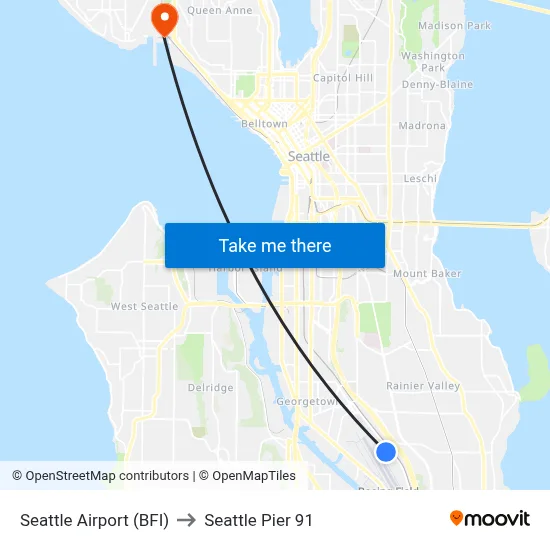 Seattle Airport (BFI) to Seattle Pier 91 map