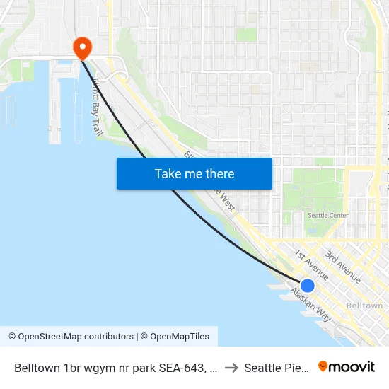 Belltown 1br wgym nr park SEA-643, Seattle to Seattle Pier 91 map