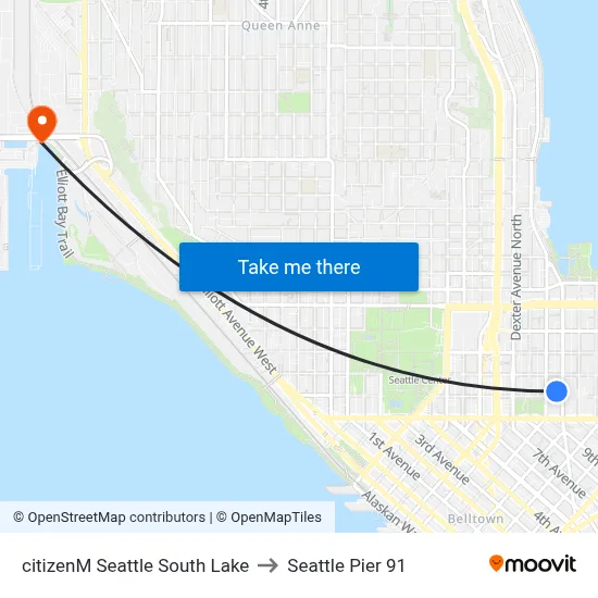 citizenM Seattle South Lake to Seattle Pier 91 map