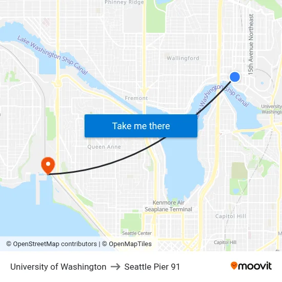University of Washington to Seattle Pier 91 map
