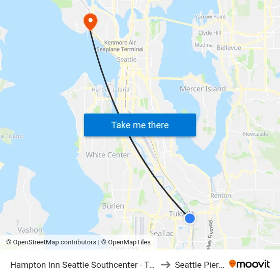 Hampton Inn Seattle Southcenter - Tukwila to Seattle Pier 91 map