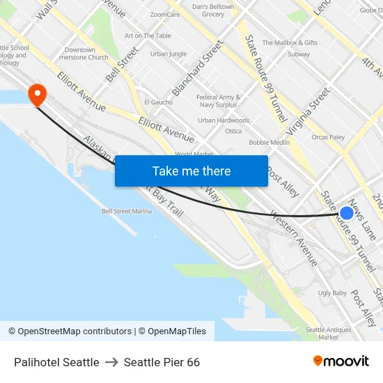 Palihotel Seattle to Seattle Pier 66 map