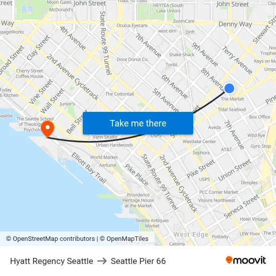Hyatt Regency Seattle to Seattle Pier 66 map